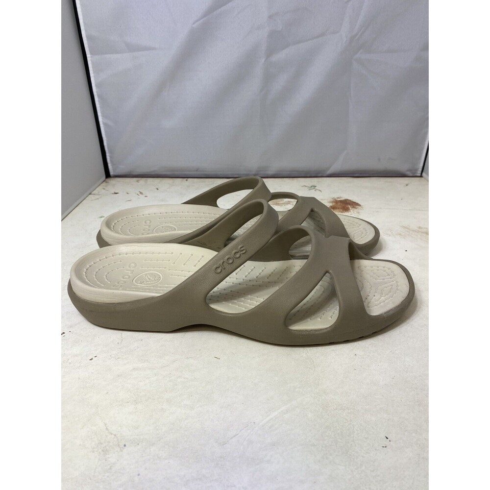 Crocs Womens tan brown Rubber Sandals Slip On Wedge Slides Shoes Sz 10 - Picture 2 of 7